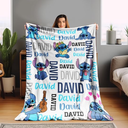 Personalized Stitch Blanket, Custom Name Lilo & Stitch Blanket, Disneyland Birthday Gift