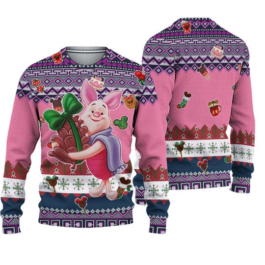 Winnie The Pooh Piglet Christmas Ugly Sweater, Disney Piglet Holiday Sweater