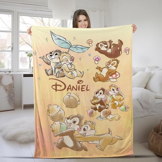 Personalized Watercolor Disney Chip and Dale Blanket, Disney Chip and Dale Blanket