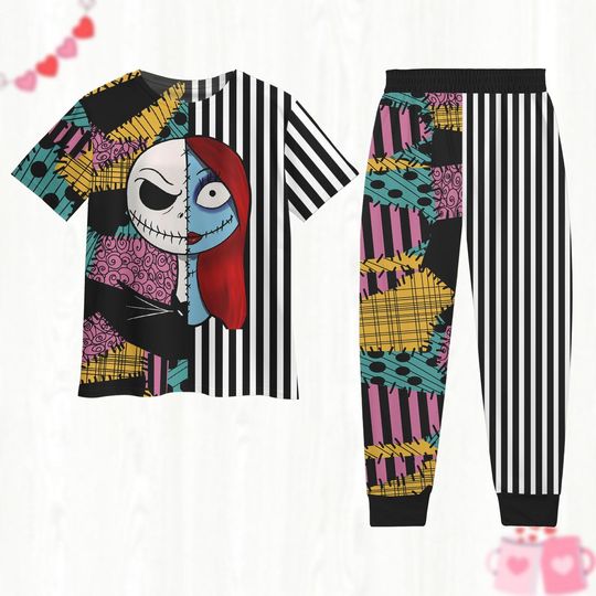 Jack And Sally Pajamas Set, Nightmare Before Christmas Shirt, Disney Skeleton Women Pajamas, Disney Trip Shirt
