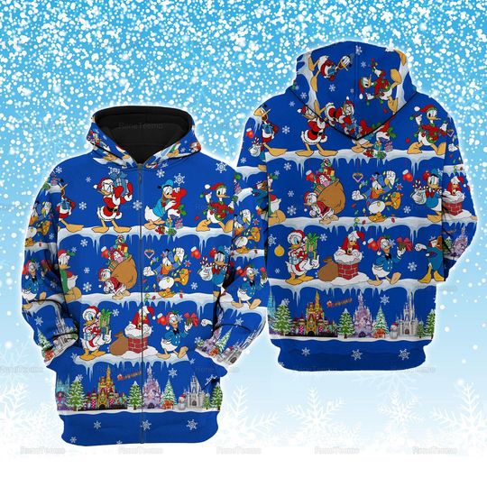 Donald Hoodie, All Over Printed Hoodie, 3D Hoodie, Disney Donald Sweatshirt, Winter Hoodie, Christmas Gift