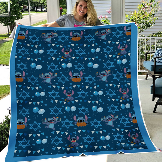Disney Lilo Stitch Hanukkah Cozy Throw Branket, Hanukkah Decor