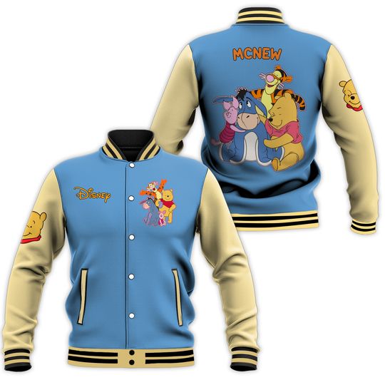 Personalize Winnie The Pooh And Friends, Adult Varsity Jacket, Personalized Disney Jacket, Baseball Jacket