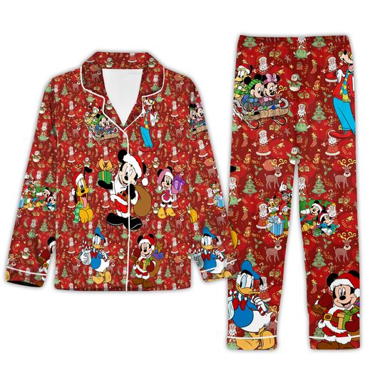 Disney Mickey and Friends Adult Pajama Sets, Red Christmas Pajamas Set