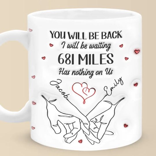 No Distance Is Too Far For Us - Couple Personalized Custom 3D Inflated Effect Printed Mug - Gift For Husband Wife