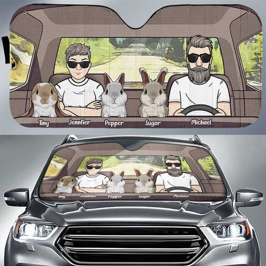 Travelling With Rabbits - Personalized Auto Sunshade - Gift For Couples, Husband Wife