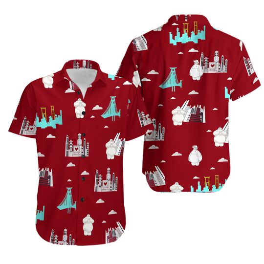 Disney Baymax And Cat San Fransokyo Hawaiian Shirt, Disney Big Hero 6 Hawaii Shirts, Disneyland Family Matching