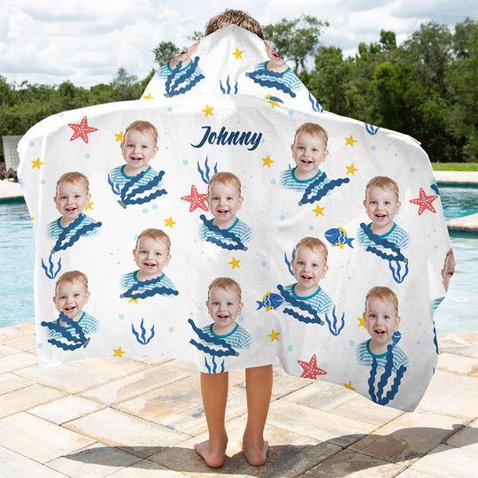 Custom Photo We All Need Vitamin Sea - Family Personalized Custom Kid Hooded Beach Towel