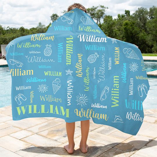 Colorful Lettering - Personalized Custom Hooded Beach Towel for Kids - Perfect Gift for Family Members