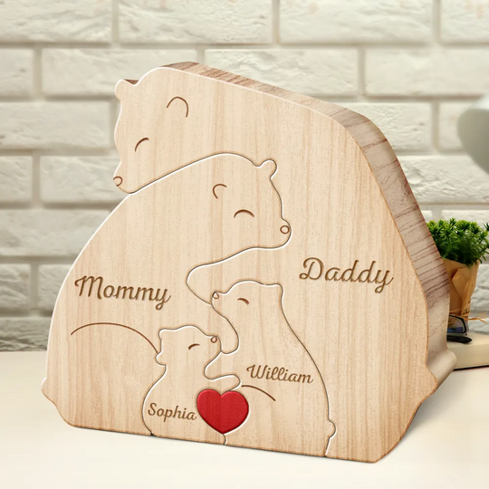 Love Bear Family - Gift For Mother, Father, Family - Personalized Custom Shaped Wooden Puzzle
