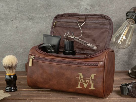 Custom Leather Toiletry Bag – Groomsmen, Travel, or Christmas Gift for Him