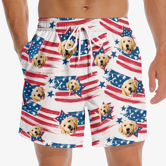 Custom Patriotic Pet Beach Shorts, Dog Cat 4th of July Gift, Summer Shorts USA