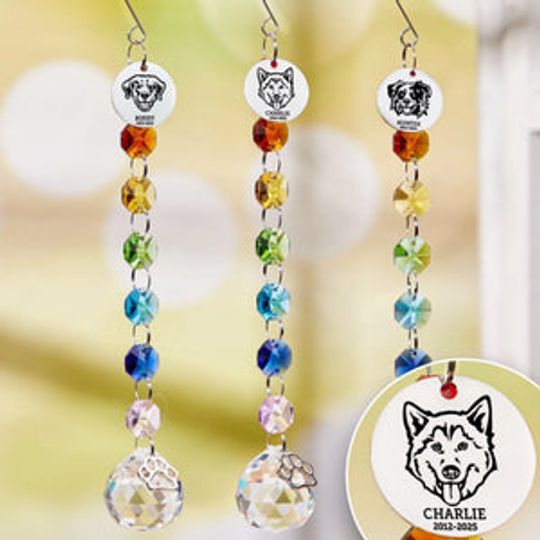 Custom Crystal Suncatcher With Charm - Personalized Pet Memorial Gifts For Dogs