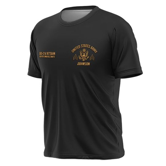DD-214 Veteran Embroidered T-Shirt – Never Underestimate