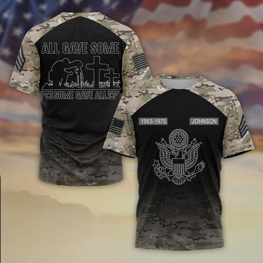 Customized US Veteran Camo Memorial Silhouette T-Shirt