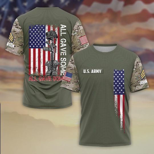 Custom US Veteran Camo 3D T-Shirt The Flag Stands Because They Fell