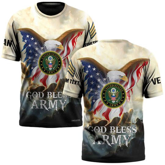 Customized God Bless US Veteran T-Shirt with US Eagle Design