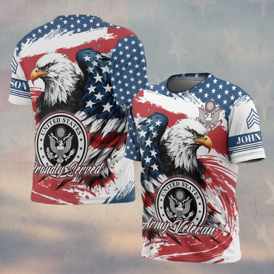 Custom U.S. Veteran Eagle & Flag 3D T-Shirt