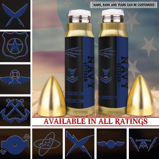 Customized US Navy Rating Veteran Proudly Served Bullet Tumbler
