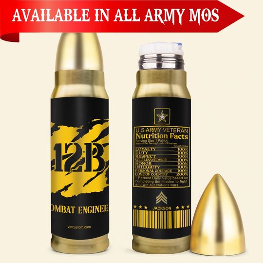 Customized Army MOS Veteran Nutrition Facts Bullet Tumbler
