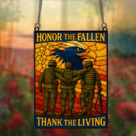 Honor the Fallen, Thank the Living – Eagle Background Hanging suncatcher ornaments