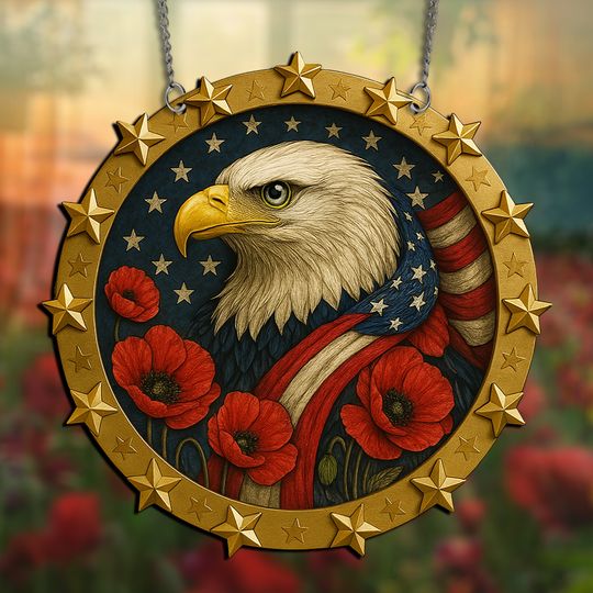 Freedom’s Guardian – Patriotic Eagle Honor Medal Hanging suncatcher ornaments