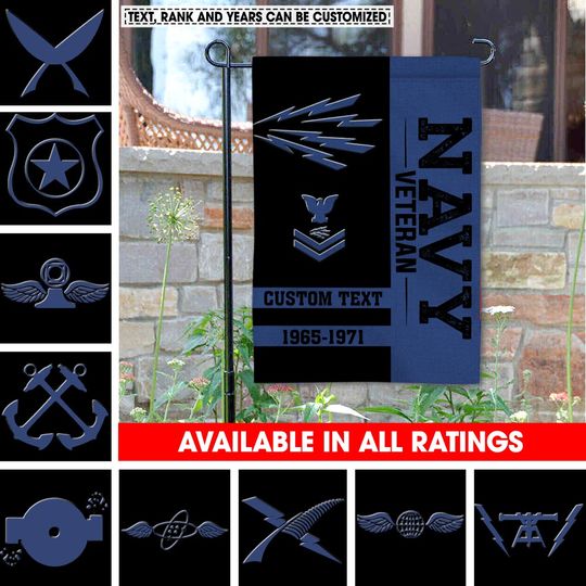 Customized US Navy Rating Veteran Proudly Served Garden Flags