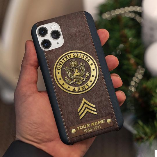 Customized US Military Proudly Served Leather Pattern Phone Case