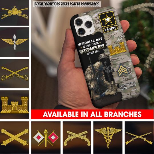 Customized US Army Branches Memorial Day Is For Them Veteran’s Day Is For Me Phone Case