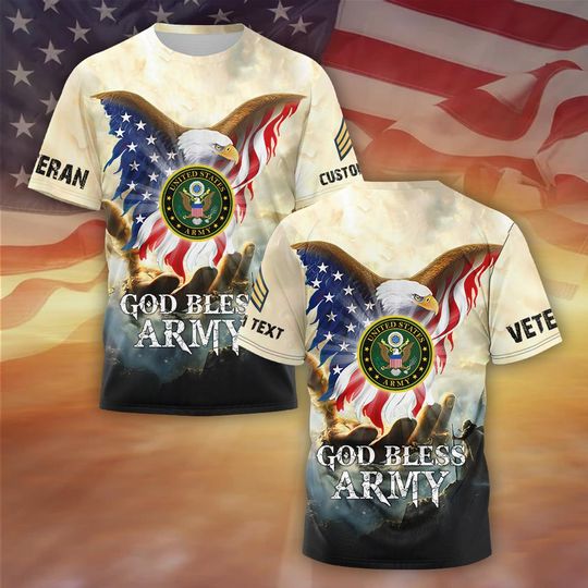 Customized US Veteran 3D T-Shirt with US Eagle Design