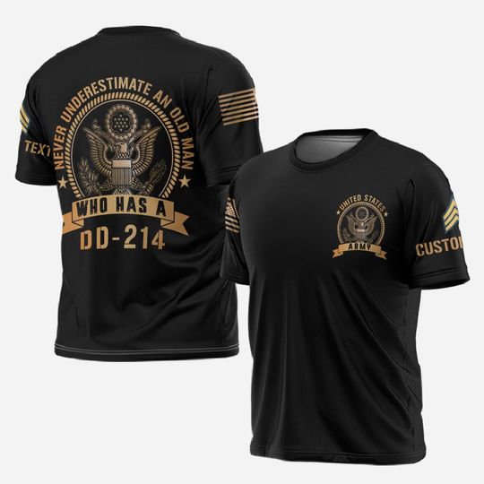 Customized US Veteran 3D T-Shirt - Never Underestimate an Old Man with a DD-214