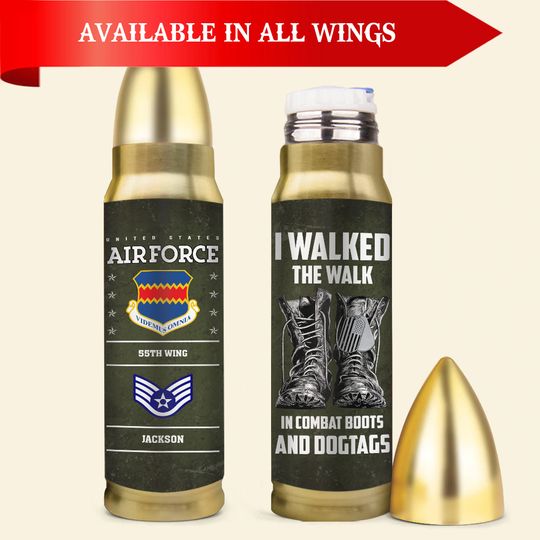 Customized USAF Wings I Walked The Walk In Combat Boots And Dogtags Bullet Tumbler