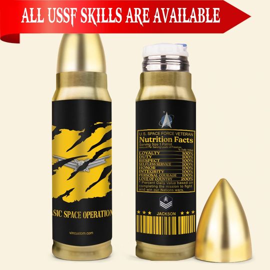 Customized Space Force Badges Veteran Nutrition Facts Bullet Tumbler