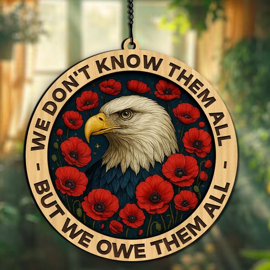 We Owe Them All – Patriotic Eagle Poppy  Hanging suncatcher ornaments
