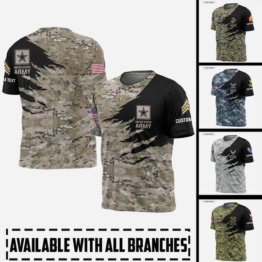 Customized Camouflage U.S. Veteran 3D T-Shirt