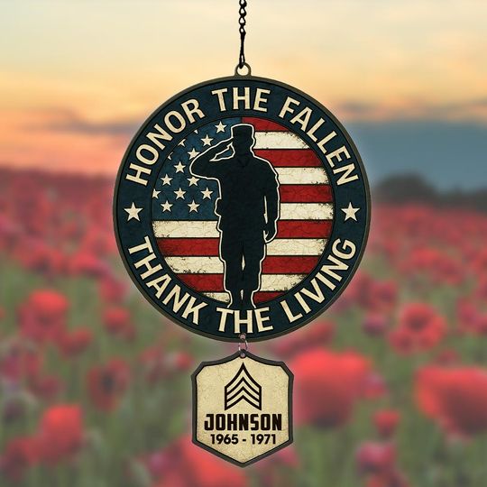 Customized US Veteran: Honor The Fallen Thank The Living  Hanging suncatcher ornaments