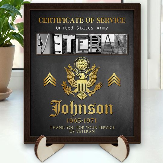 US Veteran Certificate Of Service – Thank You For Your Service