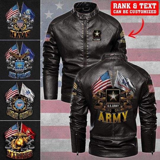 Customized US Double Flag Stand Collar Leather Jackets