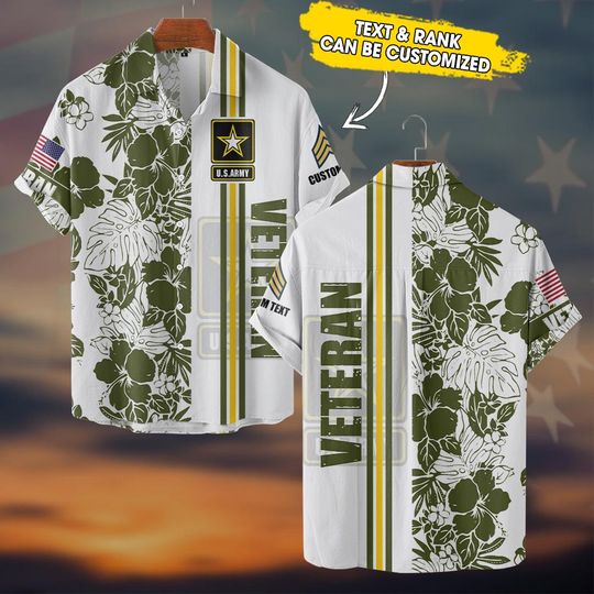 Customized US Veteran Hawaii Flower Pattern Hawaiian Shirt