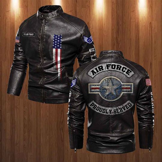 Customized US Air Force Proudly Served Stand Collar Leather Jackets