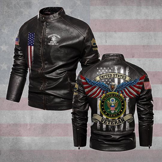 Customized U.S Veteran Ealge Stand Collar Leather Jackets