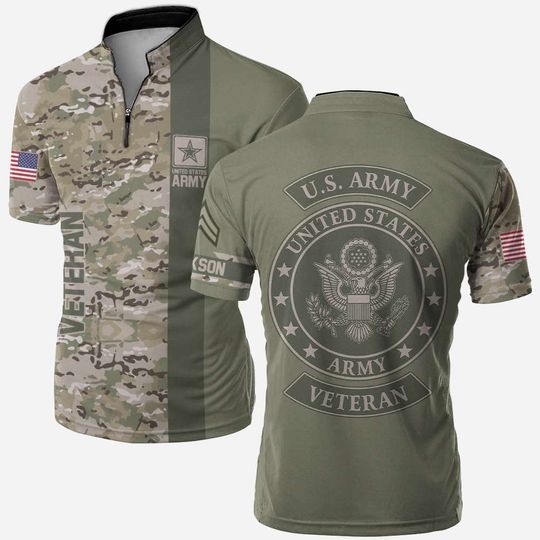 Personalized U.S. Veteran #2087 – Zip Neck T-shirt