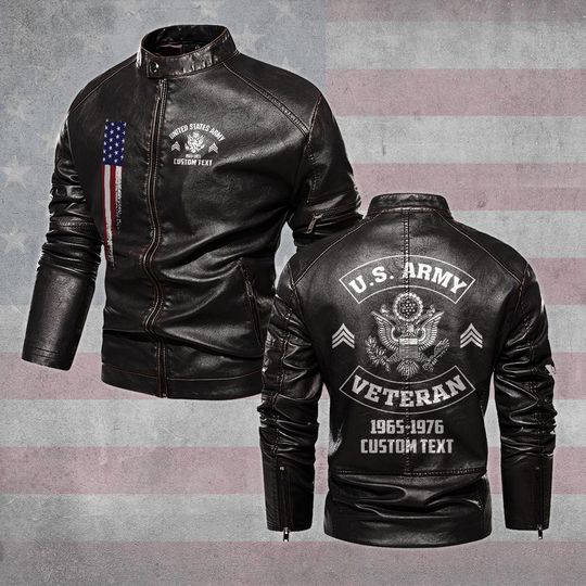 Customized U.S Veteran Stand Collar Leather Jackets