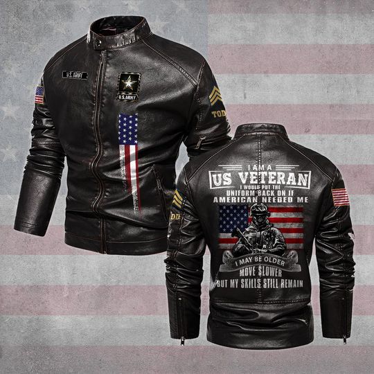 Personalized I am US Veteran Stand Collar Leather Jackets