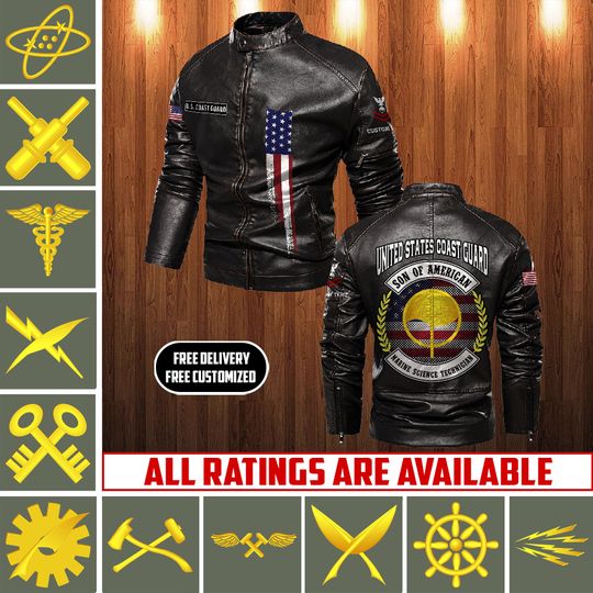 Customized USCG Ratings – Son Of America Stand Collar Leather Jackets