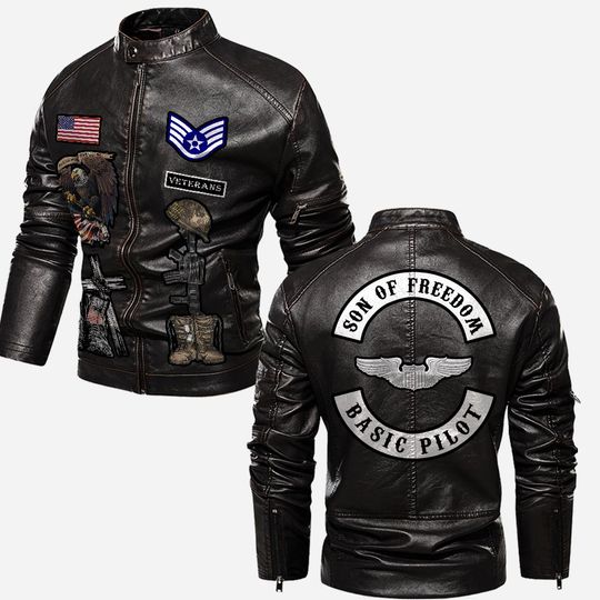Customized USAF Skill Badges Proudly Served Stand Collar Leather Jackets