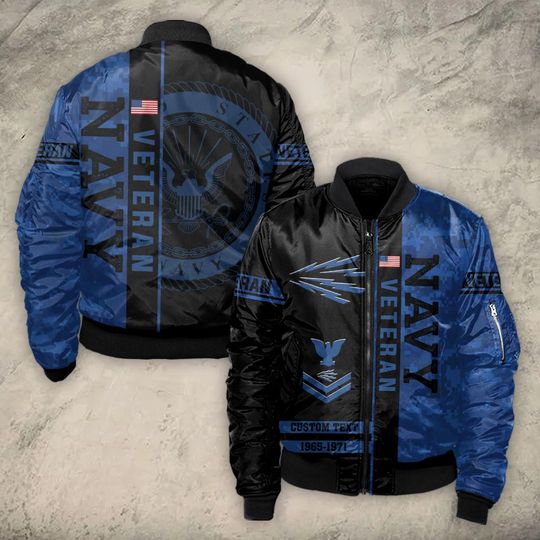 Customized US Navy Ratings Veteran Proudly Served - Bomber Jacket