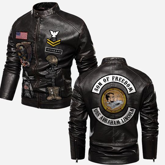 Customized Navy Ships Proudly Served Stand Collar Leather Jackets