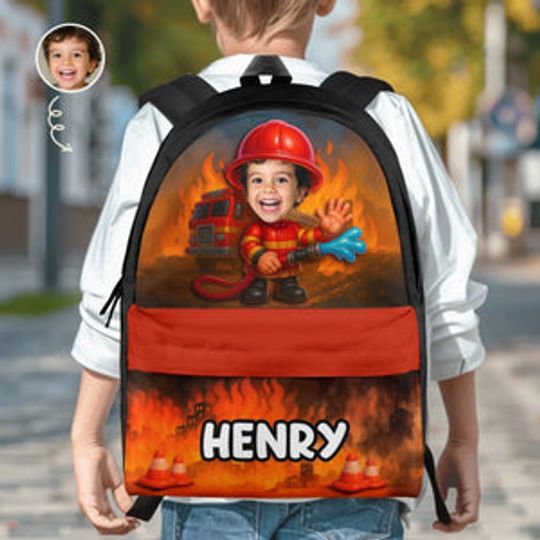 Custom Photo Kids Backpack - Personalized Back To School Gifts For Kids - Brave Little Firefighter Hero