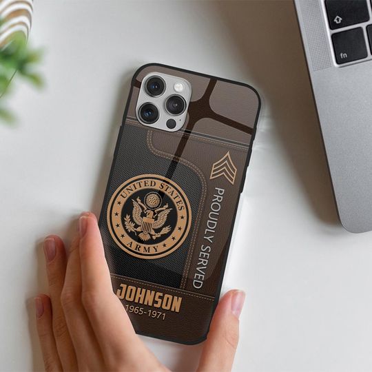 Customized US Military Proudly Served Leather Pattern Phone Case